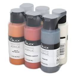 Blick Matte Acrylics - Set of 6, Metallic Colors, 2 oz back of packaging