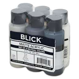 Blick Matte Acrylics - Set of 6, Neutral Colors, 2 oz front of packaging