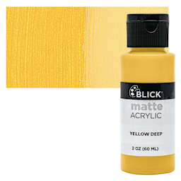Blick Matte Acrylic - Yellow Deep, 2 oz bottle and swatch