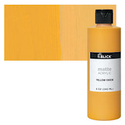 Blick Matte Acrylic - Yellow Oxide, 8 oz bottle and swatch