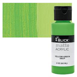 Blick Matte Acrylic - Yellow Green Deep, 2 oz bottle and swatch