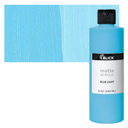 Blick Matte Acrylic - Blue Light, 8 oz bottle and swatch