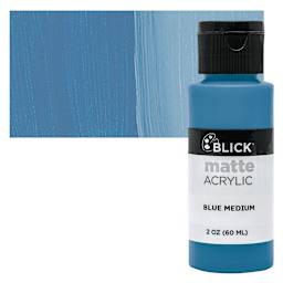 Blick Matte Acrylic - Blue Medium, 2 oz bottle and swatch