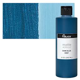 Blick Matte Acrylic - Dark Blue Deep, 8 oz bottle and swatch