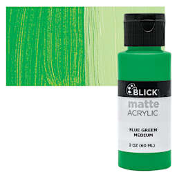 Blick Matte Acrylic - Blue Green Medium, 2 oz bottle and swatch