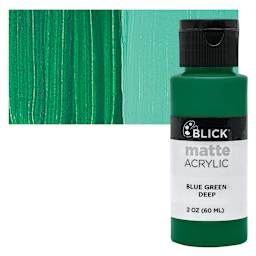 Blick Matte Acrylic - Blue Green Deep, 2 oz bottle and swatch
