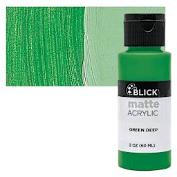 Blick Matte Acrylic - Green Deep, 2 oz bottle and swatch