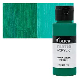 Blick Matte Acrylic - Dark Green Medium, 2 oz bottle and swatch