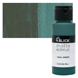 Blick Matte Acrylic - Teal Green, 2 oz bottle and swatch