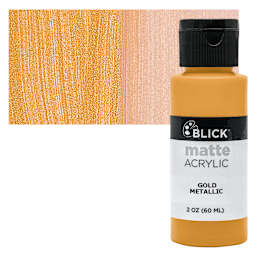 Blick Matte Acrylic - Gold Metallic, 2 oz bottle and swatch