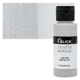 Blick Matte Acrylic - Silver Metallic, 2 oz bottle and swatch
