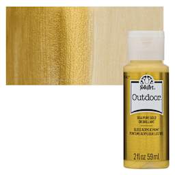 FolkArt Outdoor Acrylic Paint - Metallic Pure Gold, 2 oz, Bottle and Swatch
