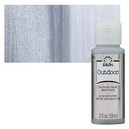 FolkArt Outdoor Acrylic Paint - Metallic Silver Sterling, 2 oz, Bottle and Swatch