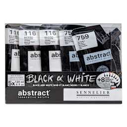Sennelier Abstract Acrylic - Black and White, Set of 5 with Tips front of package