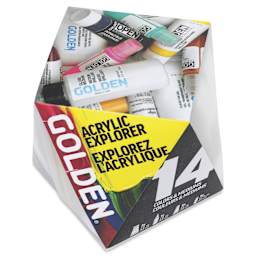 Front of package for Golden Acrylics Explorer 14 Set