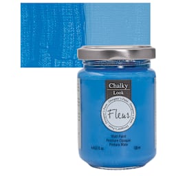 Fleur Chalky Look Paint - Primary Cyan, 4.4 oz jar and swatch