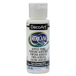 DecoArt Americana Acrylic Paint - Snow (Titanium) White, 2 oz (Front of bottle)