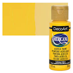 DecoArt Americana Acrylic Paint - Cadmium Yellow Hue (Transparent), 2 oz bottle and swatch