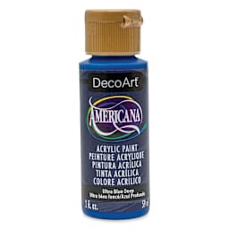 DecoArt Americana Acrylic Paint - Ultramarine Blue Deep (Transparent), 2 oz (Front of bottle)
