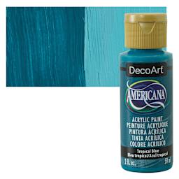 DecoArt Americana Acrylic Paint - Tropical Blue, 2 oz bottle and swatch