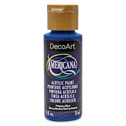 DecoArt Americana Acrylic Paint - Primary Blue (Transparent), 2 oz (Front of bottle)