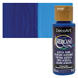 DecoArt Americana Acrylic Paint - Primary Blue (Transparent), 2 oz bottle and swatch