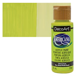 DecoArt Americana Acrylic Paint - Citron Green (Transparent), 2 oz bottle and swatch