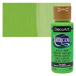 DecoArt Americana Acrylic Paint - Sour Apple, 2 oz bottle and swatch