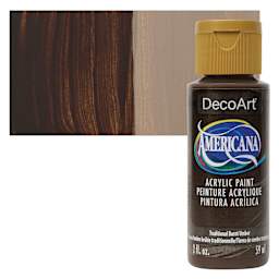 DecoArt Americana Acrylic Paint - Traditional Burnt Umber, 2 oz bottle and swatch
