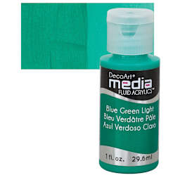 Deco Art Media Fluid Acrylic - Blue Green Light 1 oz Bottle and swatch