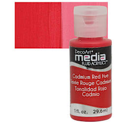 Deco Art Media Fluid Acrylic - Cadmium Red Hue 1 oz Bottle and swatch