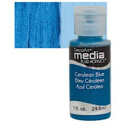Deco Art Media Fluid Acrylic - Cerulean Blue 1 oz Bottle and swatch