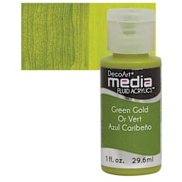 Deco Art Media Fluid Acrylic - Green Gold 1 oz Bottle and swatch