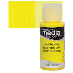 Deco Art Media Fluid Acrylic - Hansa Yellow Light 1 oz Bottle and swatch