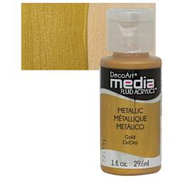 Deco Art Media Fluid Acrylic - Metallic Gold 1 oz Bottle and swatch