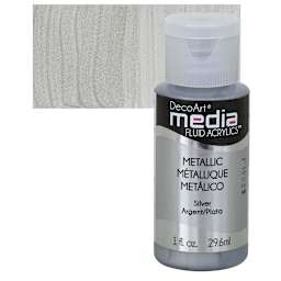 Deco Art Media Fluid Acrylic - Metallic Silver 1 oz Bottle and swatch