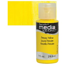 Deco Art Media Fluid Acrylic - Primary Yellow 1 oz Bottle and swatch