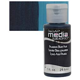 Deco Art Media Fluid Acrylic - Prussian Blue Hue 1 oz Bottle and swatch