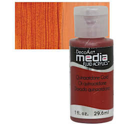 Deco Art Media Fluid Acrylic - Quinacridone Gold 1 oz Bottle and swatch