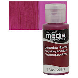 Deco Art Media Fluid Acrylic - Quinacridone Magenta 1 oz Bottle and swatch