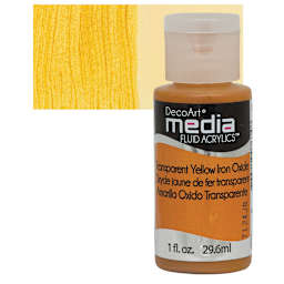 Deco Art Media Fluid Acrylic - Transparent Yellow Iron Oxide 1 oz Bottle and swatch