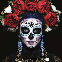 Graftobian ProPaint Face and Body Paints - Model painted as a Sugar Skull mask with Rose headband