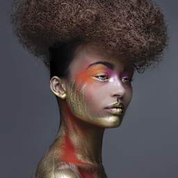 Graftobian ProPaint Face and Body Paints - Model wearing Gilded Gold, Golden Sunset paint on face 
