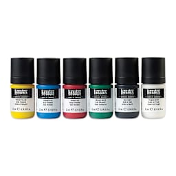 Liquitex Professional Acrylic Gouache - Essential Set of 12. Row of six paint jars.  