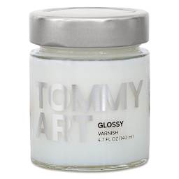Tommy Art Varnish - Front of 140 ml Jar of Glossy Varnish

