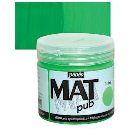 Pebeo Mat Pub Acrylic Paint - Bright Green, 140 ml jar and swatch