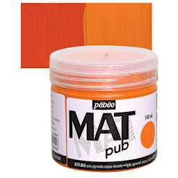 Pebeo Mat Pub Acrylic Paint - Bright Orange, 140 ml jar and swatch