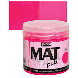 Pebeo Mat Pub Acrylic Paint - Fluorescent Pink, 140 ml jar and swatch