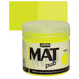 Pebeo Mat Pub Acrylic Paint - Fluorescent Yellow, 140 ml jar and swatch
