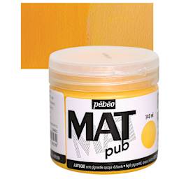 Pebeo Mat Pub Acrylic Paint - Golden Yellow, 140 ml jar and swatch